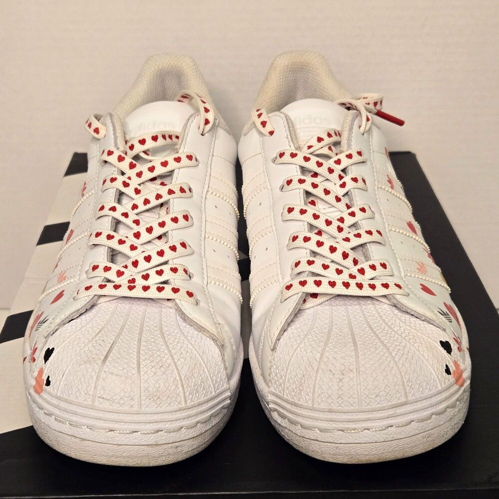 Adidas Superstar “Valentine’s Day” 2020 White/Black/Pink Women’s 9.5 - Picture 2 of 8